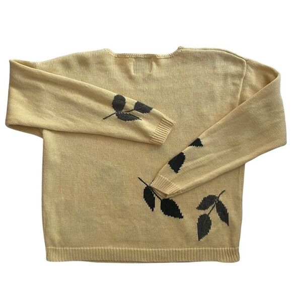 VINTAGE 90s Hand Embroidered Christopher & Banks Embroidered Leaf Sweater - Picture 3 of 6